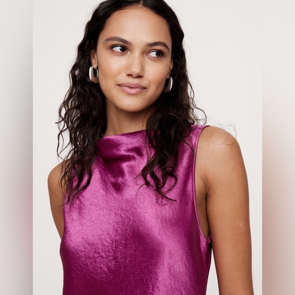 NWT! BANANA REPUBLIC NAVY CRINKLE-SATIN SHIFT DRESS - SIZE SMALL🧡 - Picture 5 of 6